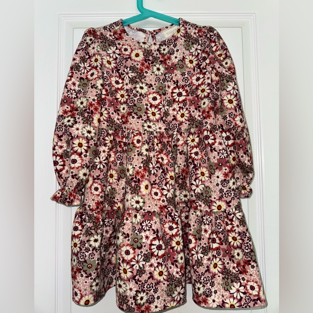 btween Floral Patterned Kids Dress - Pink and White